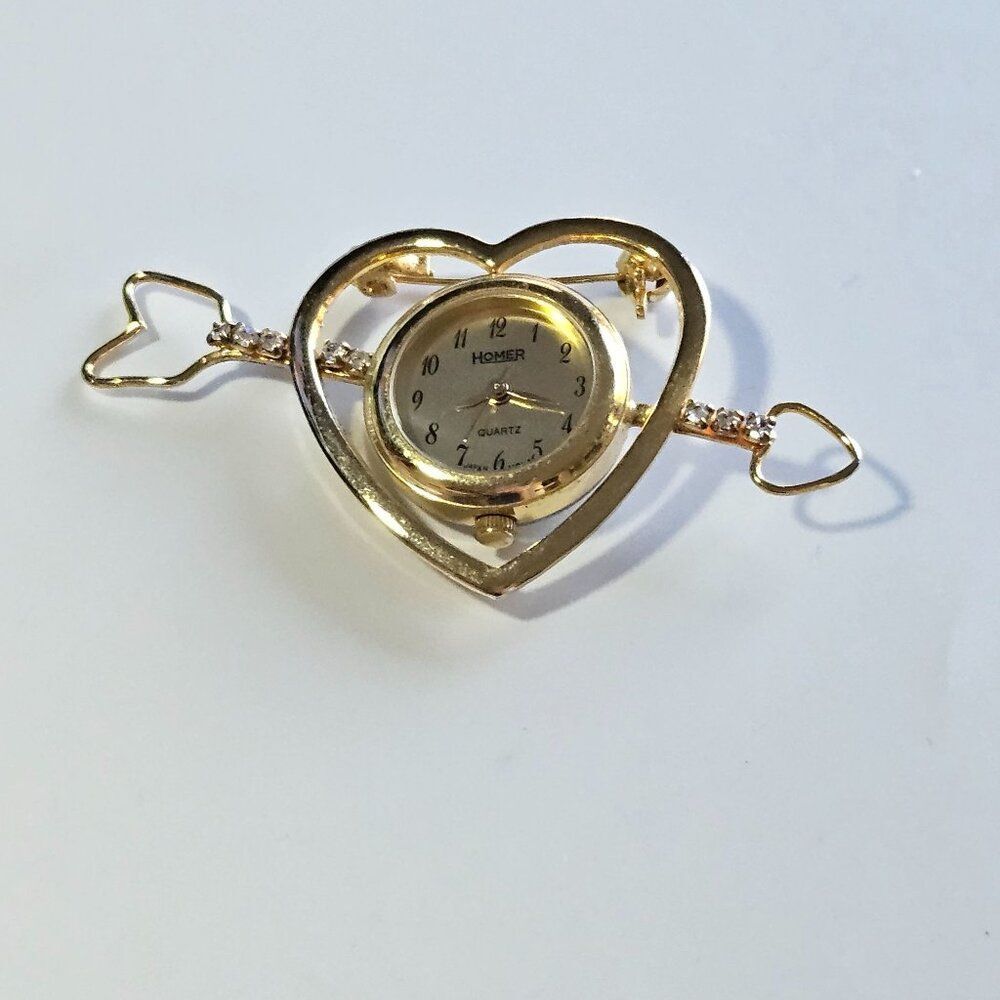 **Sale** Homer Gold Heart Brooch with Watch